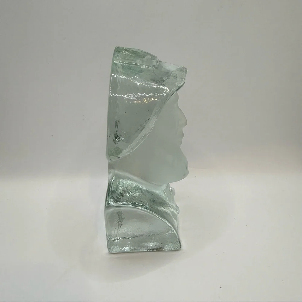 Viking Frosted Glass Nautical Captain Fisherman Sculpture Paperweight Bookend 6”